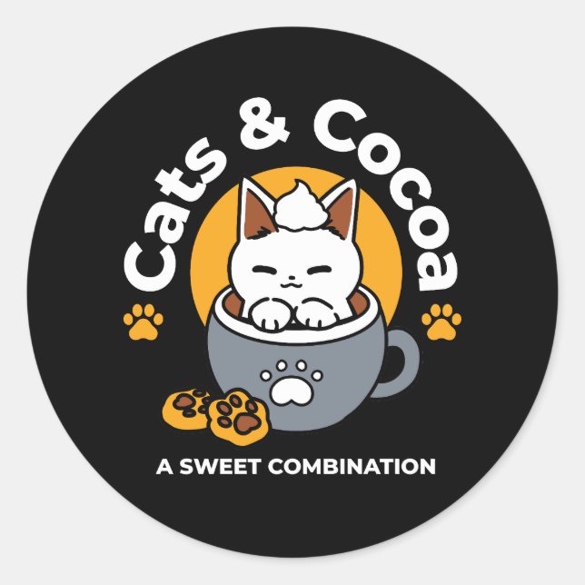 Holiday Mug Design with Cosy Cat and Paw Cookies Classic Round Sticker (Front)