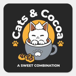 Holiday Mug Design with Cosy Cat and Paw Cookies Square Sticker