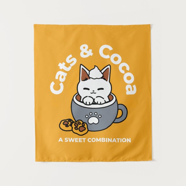 Holiday Mug Design with Cosy Cat and Paw Cookies Tapestry (Front)