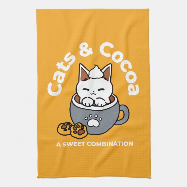 Holiday Mug Design with Cosy Cat and Paw Cookies Tea Towel (Vertical)