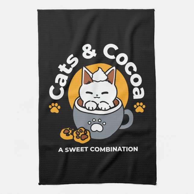 Holiday Mug Design with Cosy Cat and Paw Cookies Tea Towel (Vertical)