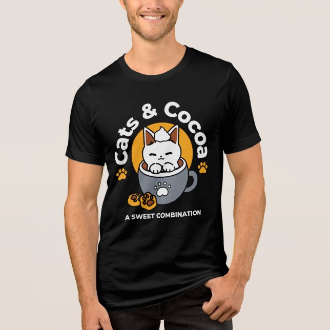 Holiday Mug Design with Cosy Cat and Paw Cookies Tri-Blend Shirt (Front)