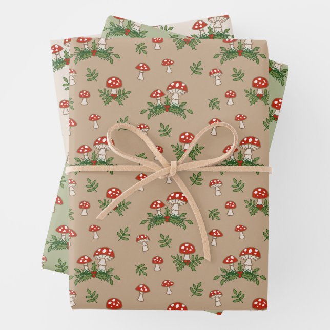 Holiday Mushrooms Wrapping Paper Sheet (In situ)