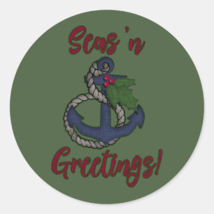 Holiday Nautical   Seas 'n Greetings Classic Round Sticker