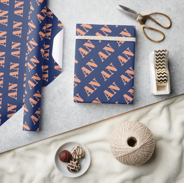 Holiday Navy Orange Spicy Monogram Initial Wrapping Paper (Crafts)