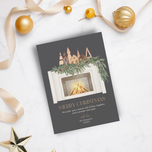 Holiday No Photo Watercolor Fireplace Scandi Trees (Creator Uploaded)