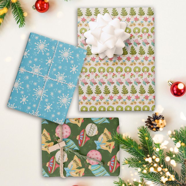 Holiday Nostalgia Christmas Ornaments Tree Wreath  Wrapping Paper Sheet (Creator Uploaded)