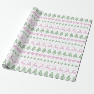 Holiday Not-So Ugly Sweater Pattern Green & Pink Wrapping Paper