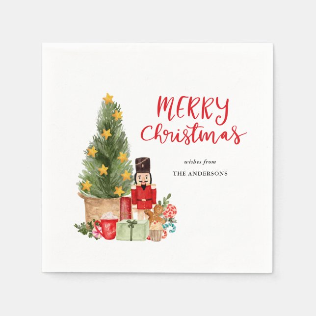 Holiday Nutcracker Christmas tree Script Napkin (Front)