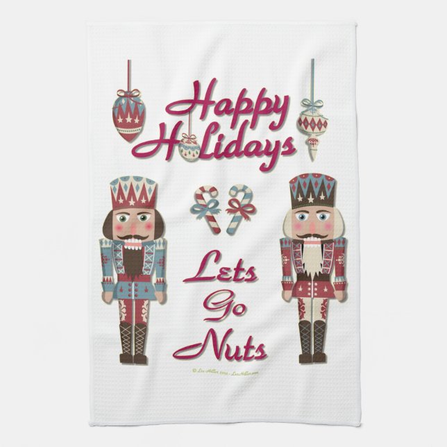 Holiday Nutcracker Lets Go Nuts Tea Towel (Vertical)
