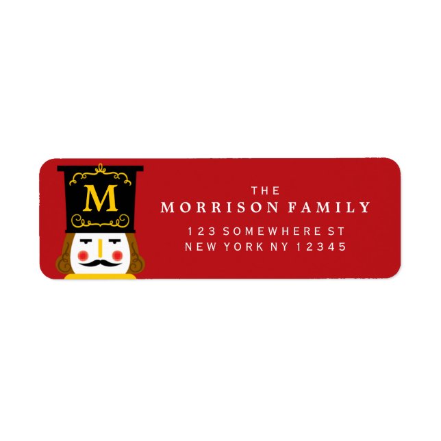 Holiday Nutcracker Monogram Red Return Address Label (Front)