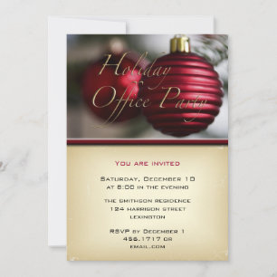 Holiday Office Party Red Ornaments Invitation