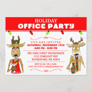 Holiday Office Party Reindeer with Drinks Invite