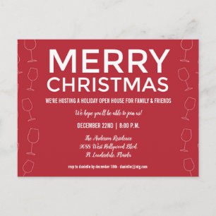 Holiday Open House Christmas Red Wine Party Invite Postcard