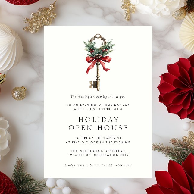 Holiday Open House Festive Key Christmas Party Invitation (Creator Uploaded)