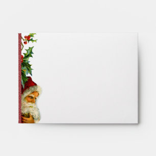Holiday Open House Red Glitter Santa Holly Envelope