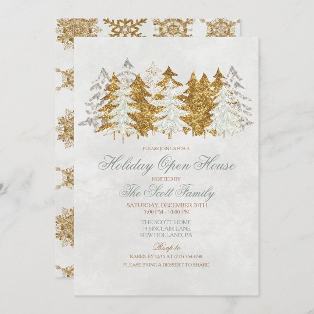 Holiday Open House Tree Snowflake Invitation (Front/Back)