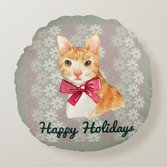 Holiday Orange Tabby Round Cushion (Front)