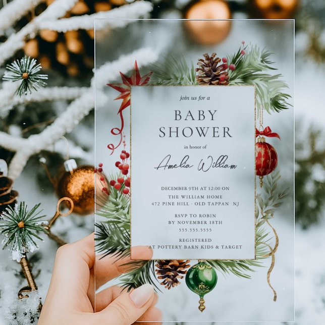 Holiday Ornament Acrylic Baby Shower Invitation (Creator Uploaded)