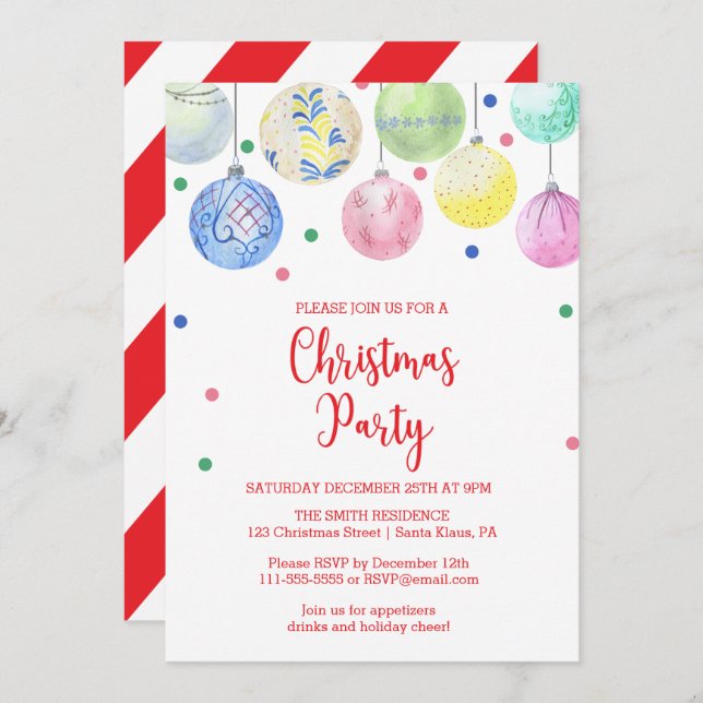 Holiday Ornament Christmas Party Invitation (Front/Back)