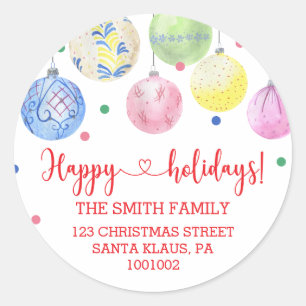 Holiday Ornament Christmas Return Address Classic Round Sticker