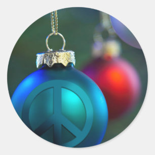Holiday Ornament with Peace Sign Classic Round Sticker