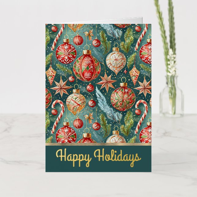 Holiday Ornaments Foil Greeting Card (Flower)