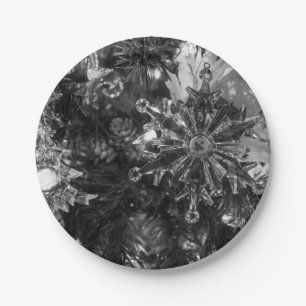 Holiday Ornaments Grayscale Paper Plate
