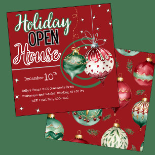 Holiday Ornaments Open House in Red and Green Invitation