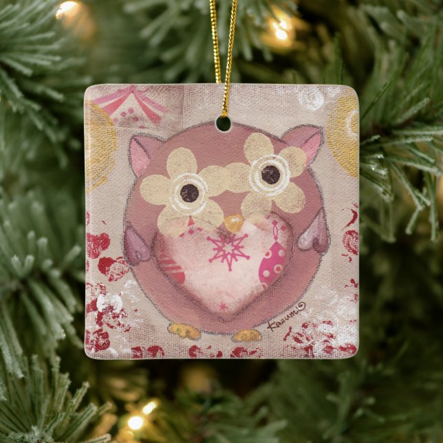 Holiday Owl Ceramic Ornament (Tree)
