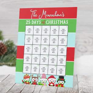 Holiday Owls 25 Days of Christmas Activity Pedestal Sign