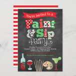 Holiday Paint and Sip Wine and Painting Invitation<br><div class="desc">Our festive and cheerful Holiday Paint and Sip Wine and Painting Invitation is the perfect invite for any holiday or Christmas painting and wine event. Our design features a chalkboard background, a mix of fun pattern letters such as polka dots, stripes and chevron, and art illustrations and graphics such as...</div>