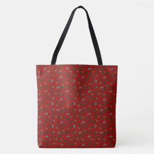 Holiday Paisley Paisley and Holly Red Tote Bag
