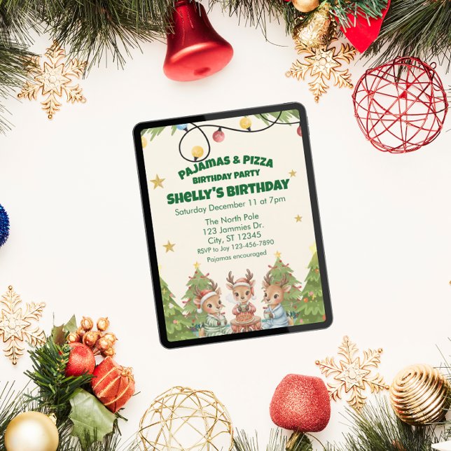 Holiday Pajama Pizza Birthday Party, reindeer Invitation (Creator Uploaded)