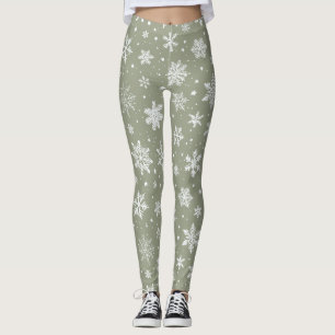 Holiday Pale Green and White Snowflakes Leggings