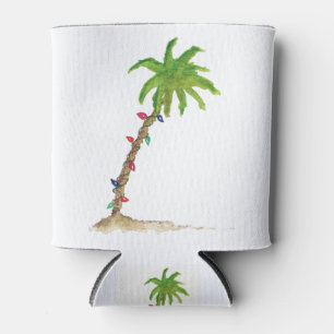 Holiday Palm Tree Tropical Watercolor Tropical Can Cooler