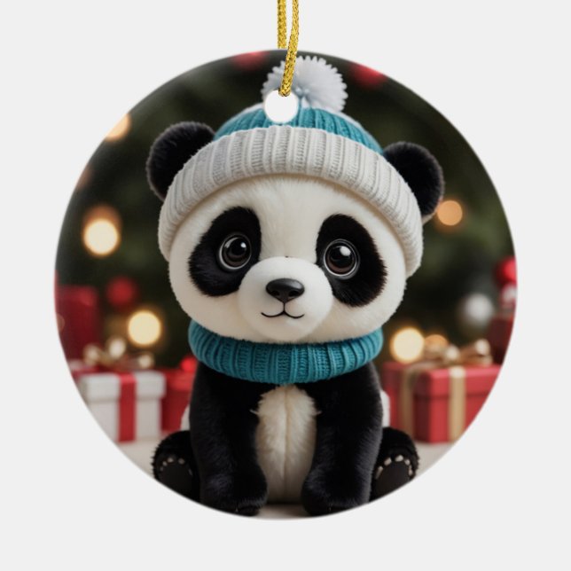 Holiday Panda Ceramic Ornament (Front)