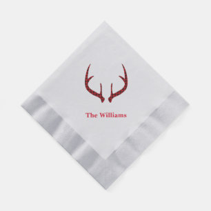 Holiday Paper Napkins-Plaid Deer Antlers Napkins