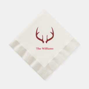 Holiday Paper Napkins-Plaid Deer Antlers Napkins