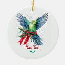 Holiday Parakeet and Red Christmas Ribbon
