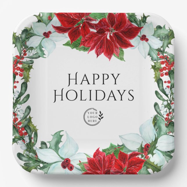 Holiday Party Add Logo Corporate Christmas Party Paper Plate (Front)