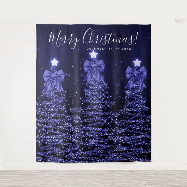 Holiday Party Backdrop Navy Blue Christmas Trees  Tapestry (Front)