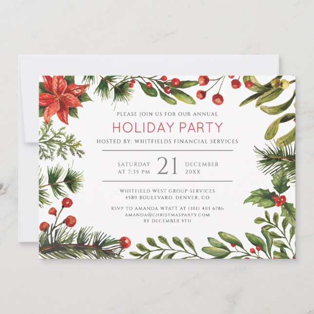 Holiday Party Berries Corporate Christmas Party Invitation (Front)