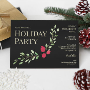 Holiday Party Christmas Red Holly Corporate Party Invitation