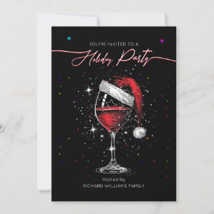 Holiday Party Christmas Santa Hat Wine Glass Light Invitation