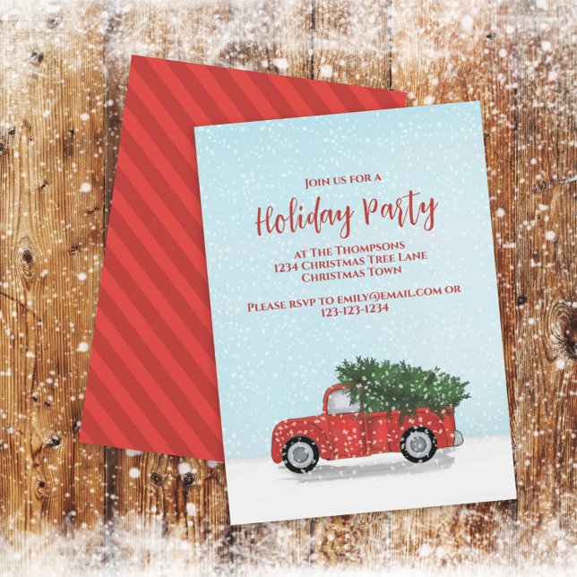 Holiday Party Classic Red Truck Custom Invitation (Creator Uploaded)