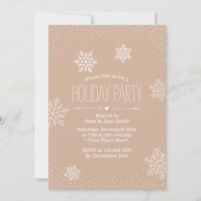 Holiday Party Elegant Confetti Dots & Snowflakes Invitation (Front)