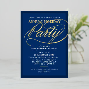 HOLIDAY PARTY elegant event fancy script navy gold