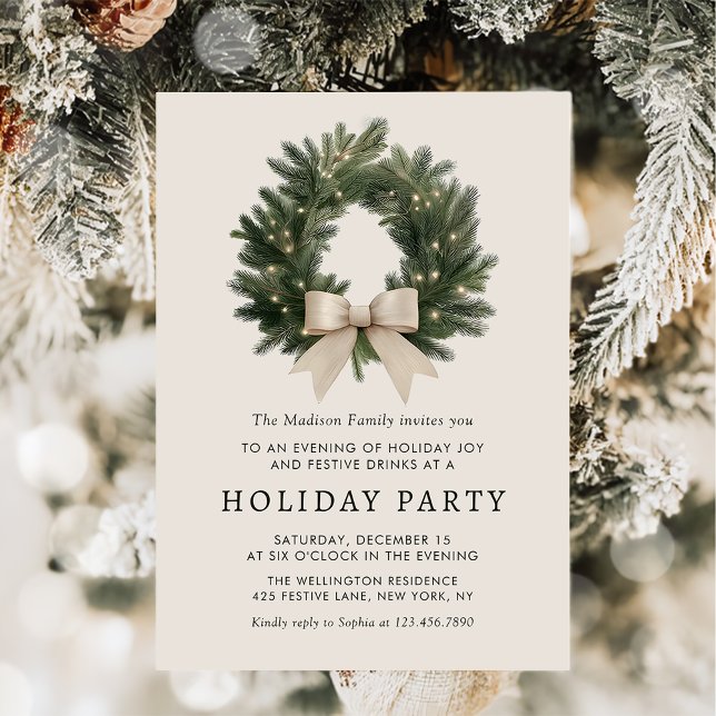 Holiday Party Festive Christmas Wreath Invitation (Creator Uploaded)
