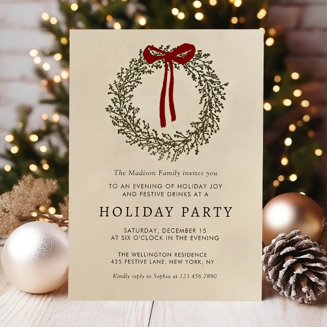 Holiday Party Festive Christmas Wreath Invitation (Creator Uploaded)